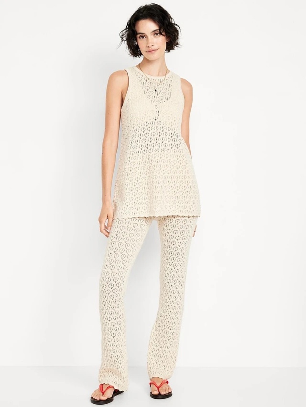 NWT Cotton Crochet Two-Piece Set - Sleeveless Tunic & Pants